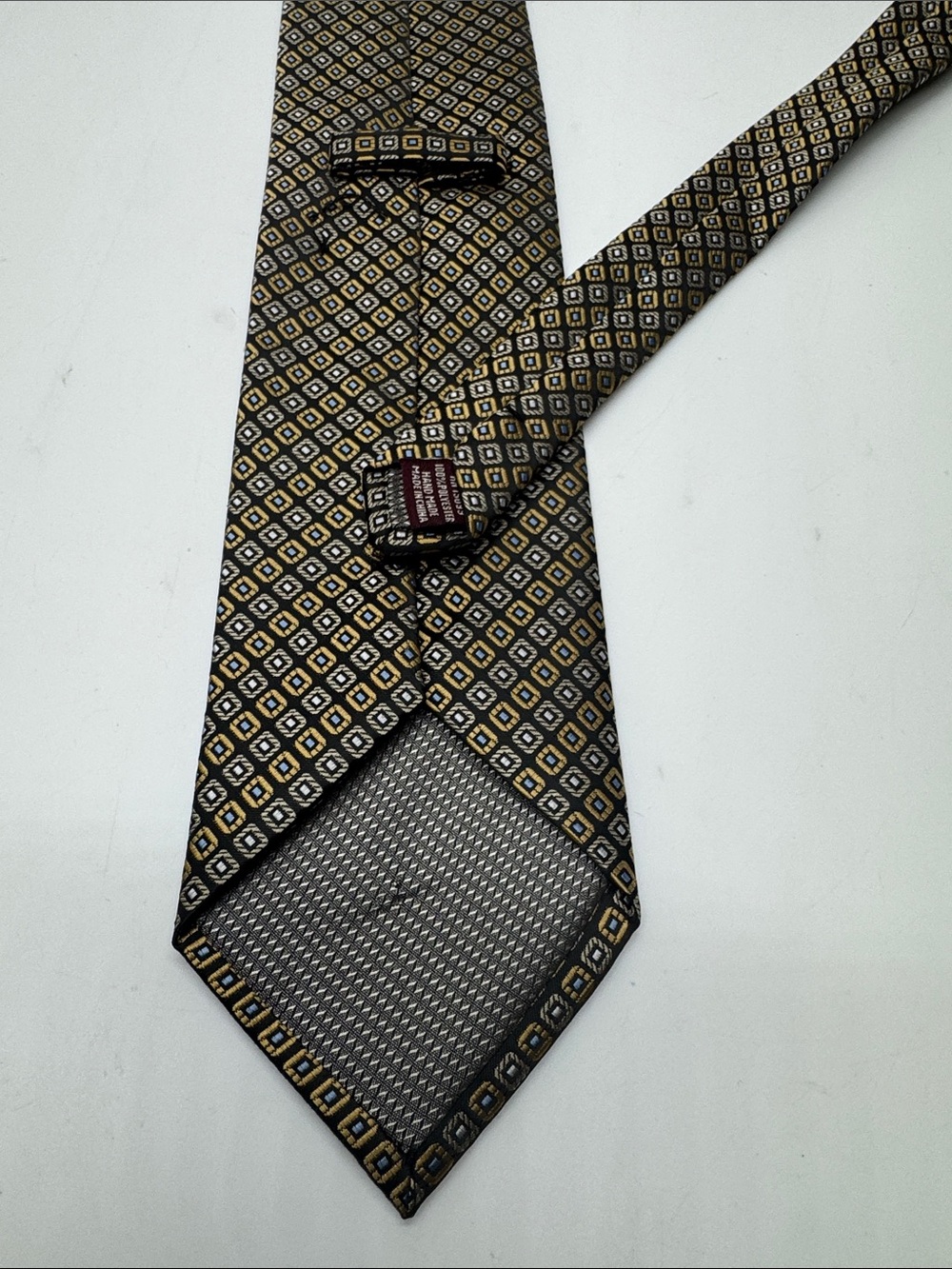 Vintage Sears Mens Tie Gold Black Geometric Diamond Menβs Tie #0141